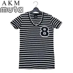 希少　AKM　muta　ムータ　コラボ　パイル生地　ボーダー　Ｖネック　Tシャツのサムネイル