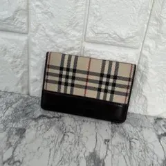 美品 Burberry バーバリー チェック柄×牛革製 カードケース パスケース