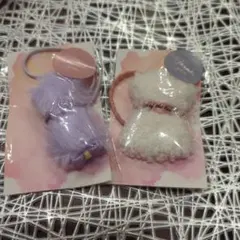 ファーヘアゴム2個セット（ラベンダー・ホワイト）