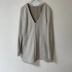 VICKY スエード調 ノーカラージャケット ベージュ ジップアップ サイズ2