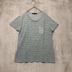YEVS♡半袖カットソー Uネック 胸ポケット ボーダー Mのサムネイル