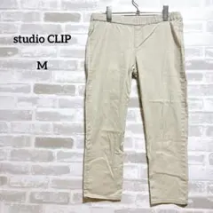 スタジオクリップ 美ライン リネン混 ストレッチ クロップドパンツ ベージュ Mのサムネイル