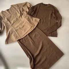 UNIQLO ユニクロ　リブニットセットアップs パフ袖トップス3点