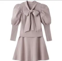 lilybrown リリーブラウン　ボウタイニットセットアップ　ピンク　リボン