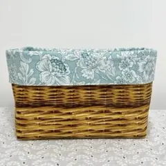 リバーシブル布バスケット　水色　ブルー系　花柄　クラシカル