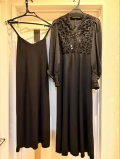 1回着用　LILY BROWN カットワークサテンドレス 黒 田中みな実さん着用