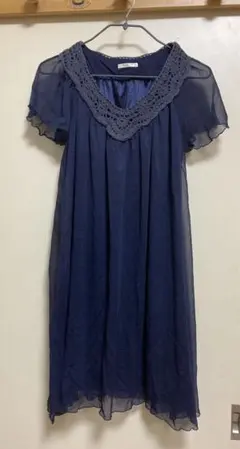 【used】シネマクラブ 半袖シフォンワンピース ネイビー 紺 Mのサムネイル