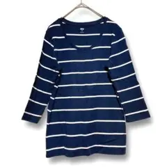 ユニクロ SUPIMA ボーダーカットソー 七分袖 ネイビー 綿100%【L】