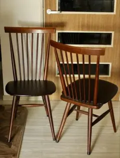 古道具　アンティーク家具　スピンドルバック調　ダイニングチェア2脚セット