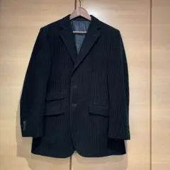 テーラードジャケット 黒に白ストライプ　テイジンメンズショップXL? 別珍