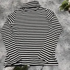 Dejeuner 白黒 ボーダー リブタートルネックカットソー　長袖　M