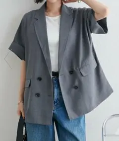 24SS✨Plage プラージュ リネン混 テーラードジャケット グレー 36