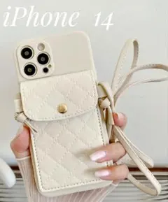 iPhone14 カードケースA・ストラップ付き　可愛いシンプルなスマホケース