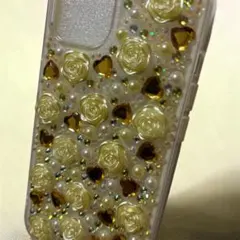クリア iPhoneケース バラとハート装飾