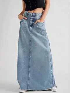 ブルー マキシ丈デニムスカート