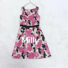 ミリー♡Milly ローズ柄ノースリーブワンピース M ベージュ×ピンク 総柄♪のサムネイル