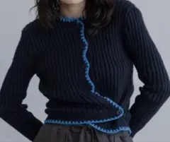 配色ステッチニットカーディガン ネイビー