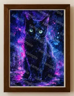 【水彩画アート】深夜に染まった黒猫Ⅱ 2L版写真用紙