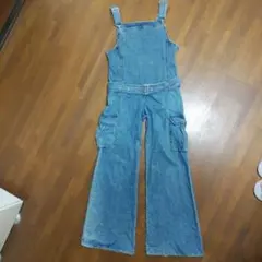 デニムブルー ワイドレッグオーバーオール　サロペット