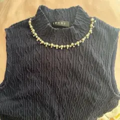 INGNI ノースリーブ ニット パール ビジュー ネイビー M