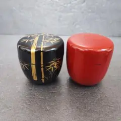 棗 2点 漆器 竹蒔絵 朱塗り 茶道具