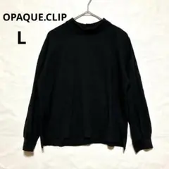 オペークドットクリップ モックネック カットソー 黒 L 長袖 伸縮 キレイめ