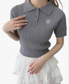 WEGO PHILLY 襟付き ケーブルニット 半袖 グレー