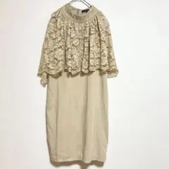 【GUI YING】パーティドレス 刺繍レースケープ ワンピースハイネック XL