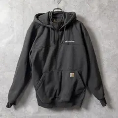 カーハート ハーフジップ パーカー 企業ロゴ刺繍 ワンポイント グレー L