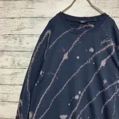 古着 リメイク スウェット ブリーチ加工 スプラッシュ 斬新 ネイビー L