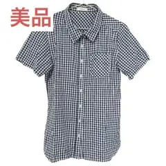 【美品❤️】半袖シャツ チェック柄 L ネイビー 前開き 授乳服 カジュアル