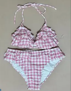 ピンクチェックフリル ビキニ