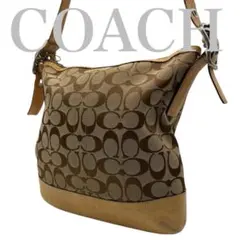 【美品】コーチ　ショルダーバッグ　キャンバス　シグネチャー　ブラウン　759