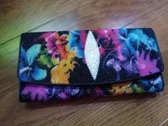 エイ革 本物 エイ 革財布 Wallet ウォレット長財布 花柄 美しい エイ革