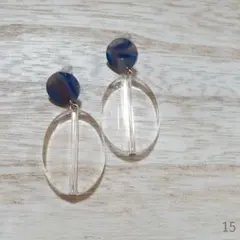 ハンドメイド15　ピアス　ブルー　マーブル　クリア　オーバル　夏　summer