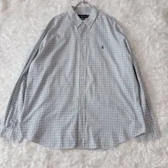 希少XXL ラルフローレン 長袖シャツ 緑チェック ポニー刺繍 BDシャツ 古着