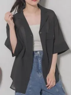 レトロガール　開襟SH 開襟シャツ　ブラックのサムネイル