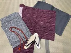 着物セット:着物、羽織×2、ぞうり、帯締　5点セット