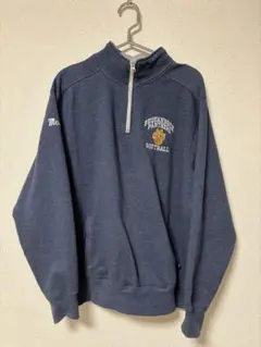 ネイビー ジッパー付きハイネック スウェット ハーフジップ