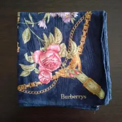 Burberrys　ハンカチ　花柄　大判　スカーフ　バーバリー　ネイビー