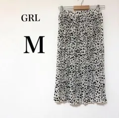 グレイル　ホワイトブラック　ドット柄　ロングプリーツスカート　カジュアル　M