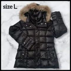 ブラックダウンコート　ダウンジャケット　レディース　Ｌ　フードファー付き