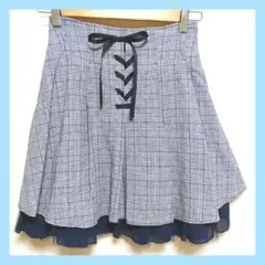 Secret Honey チェックレースアップバッスルスカート ネイビー 紺