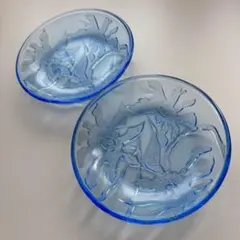 ヴィンテージ　昭和レトロ　美しい青　ガラス皿　デザート　フルーツ　大正ロマン