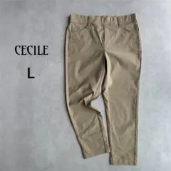 セシール cecile ストレッチパンツ ウエストゴム シンプル ベージュ L
