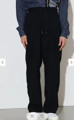 ワンタックワイドテーパードパンツ ドローストリング付き　ブラック