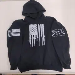 古着　GRUNT STYLE ブラックパーカー アメリカ国旗