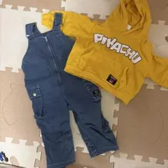 子供服 ピカチュウ フード付きスウェットとオーバーオールセット 95cmのサムネイル
