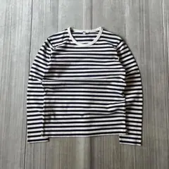 UNIQLO ボーダー カットソー ロンT クルーネック ホワイト ネイビー S