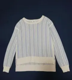 Te chichi 白地 ブルー 刺繍ストライプ柄 コットン ニットセーター